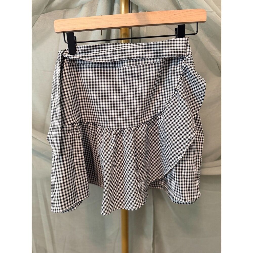 Blue Rain Black and White Checkered Skirt NWOT